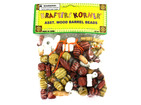 asst wood barrel craft beads with string (assort may vary)