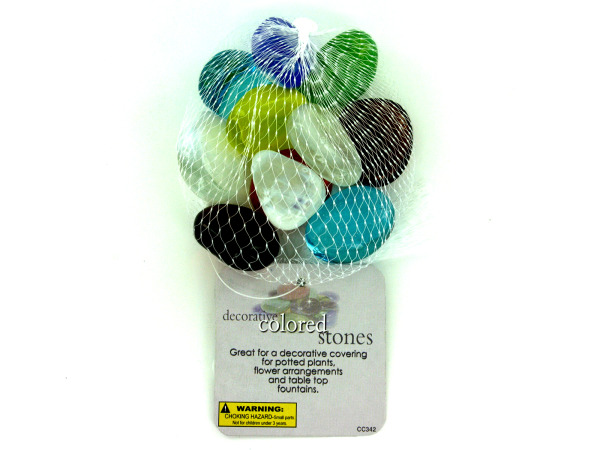 Decorative colored stones, mesh bag in assorted colors