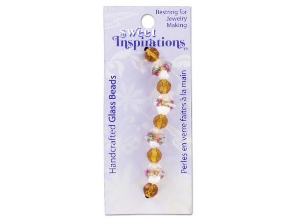 gold/white rose glass beads
