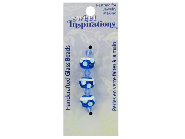 round blue w/white dots glass beads with light blue spacers
