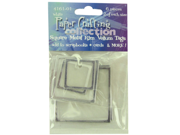 6 pc square metal rim white vellum tags