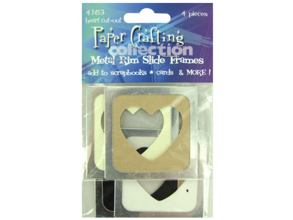 4 pk metal rim heart cut-out slide frames