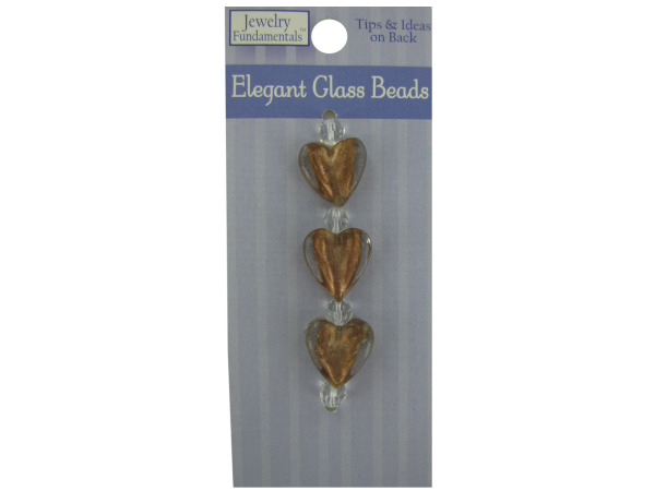 copper heart glass beads w/clear crystal spacers