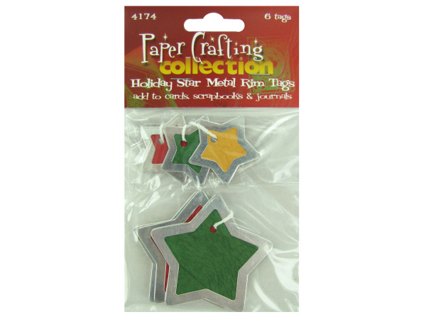 6 pk holiday star metal rim tags