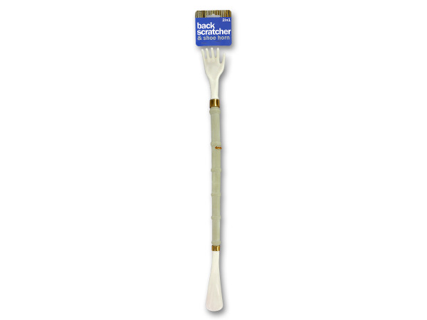 Two-in-one back scratcher and shoe horn