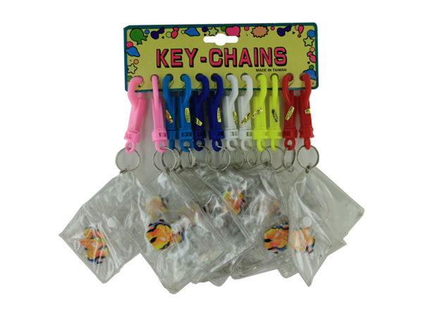 clear snap pouch with fish/glitter keychain (12 per card)