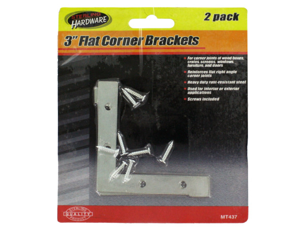2 Pack 3 inch flat corner brackets with screws