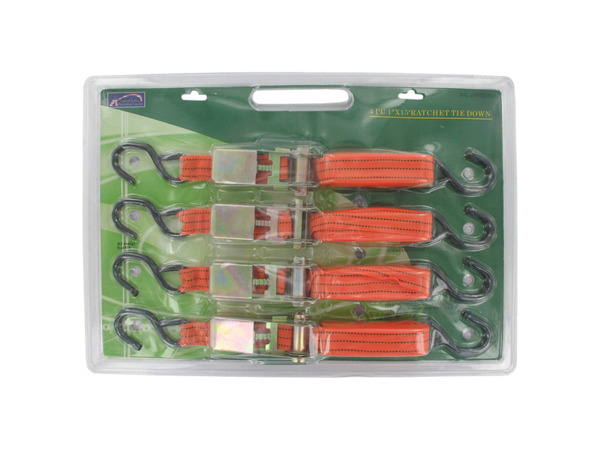 4 Pack 1"x15' inch ratchet tie downs