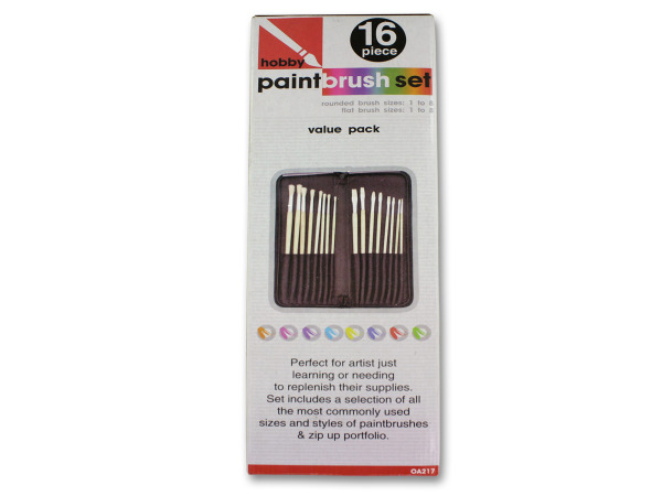 16 Piece hobby paint brush set with case