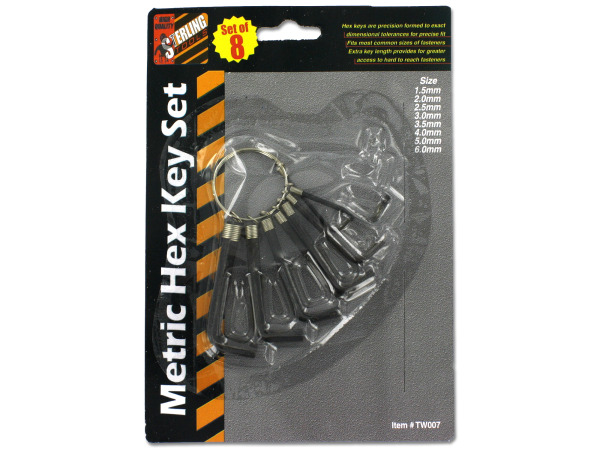 8 Pack metric hexagonal key set