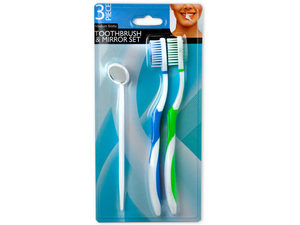 Toothbrush set with dental mirror