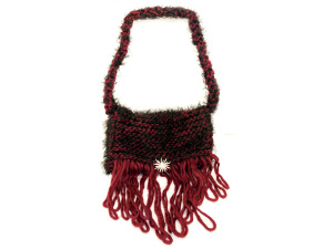 Hand Knit Burgundy Bag with Sunburst Brooch