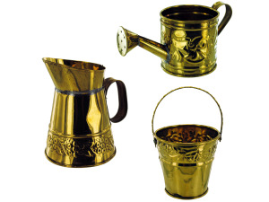 asst brass deco (watering can, pitcher, pail)
