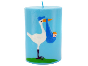 3.5inch x 2.5inch blue stork with baby candle