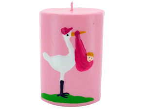 3.5inch x 2.5inch pink stork with baby candle