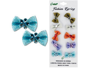 5 pair bow w/gem earrings assorted colors