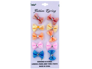 5 pair bow w/gem earrings assorted colors