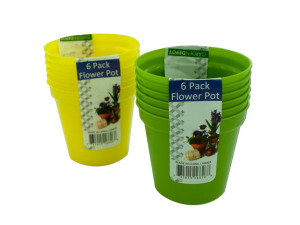 Plastic flower pots, pack of 6, assorted