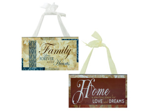 wood sign with fabric hanger