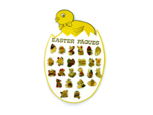 Easter pins, 24 assorted on display card