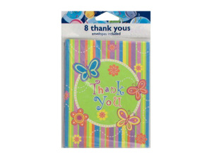 Colorful butterfly stripe "Thank You" notes, set of 8