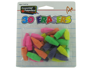 30-Pack of pencil-top erasers.