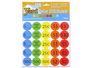 Yard sale pricing stickers