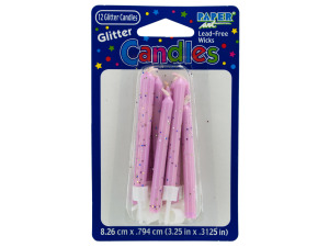 12 pack glitter candles 3.25 inch x .3125 inch