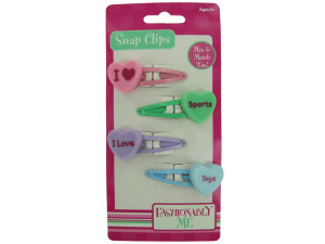 I Love Toys/Sports hair clips, pack of 4