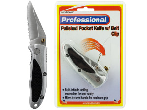 5 inch pocket knife w/belt clip (2 in. mixed serrated blade)
