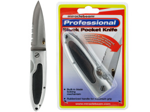 6 inch black pocket knife (2.5 in. mixed serrated blade)