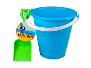 Solid colored beach pail with shovel