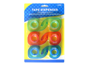 6 pack tape dispenser, assorted colors