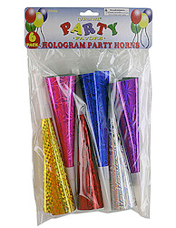 6PC HOLOGRM PARTY HRNS X3