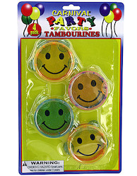 4PK HAPPY FACE TAMBOURINE